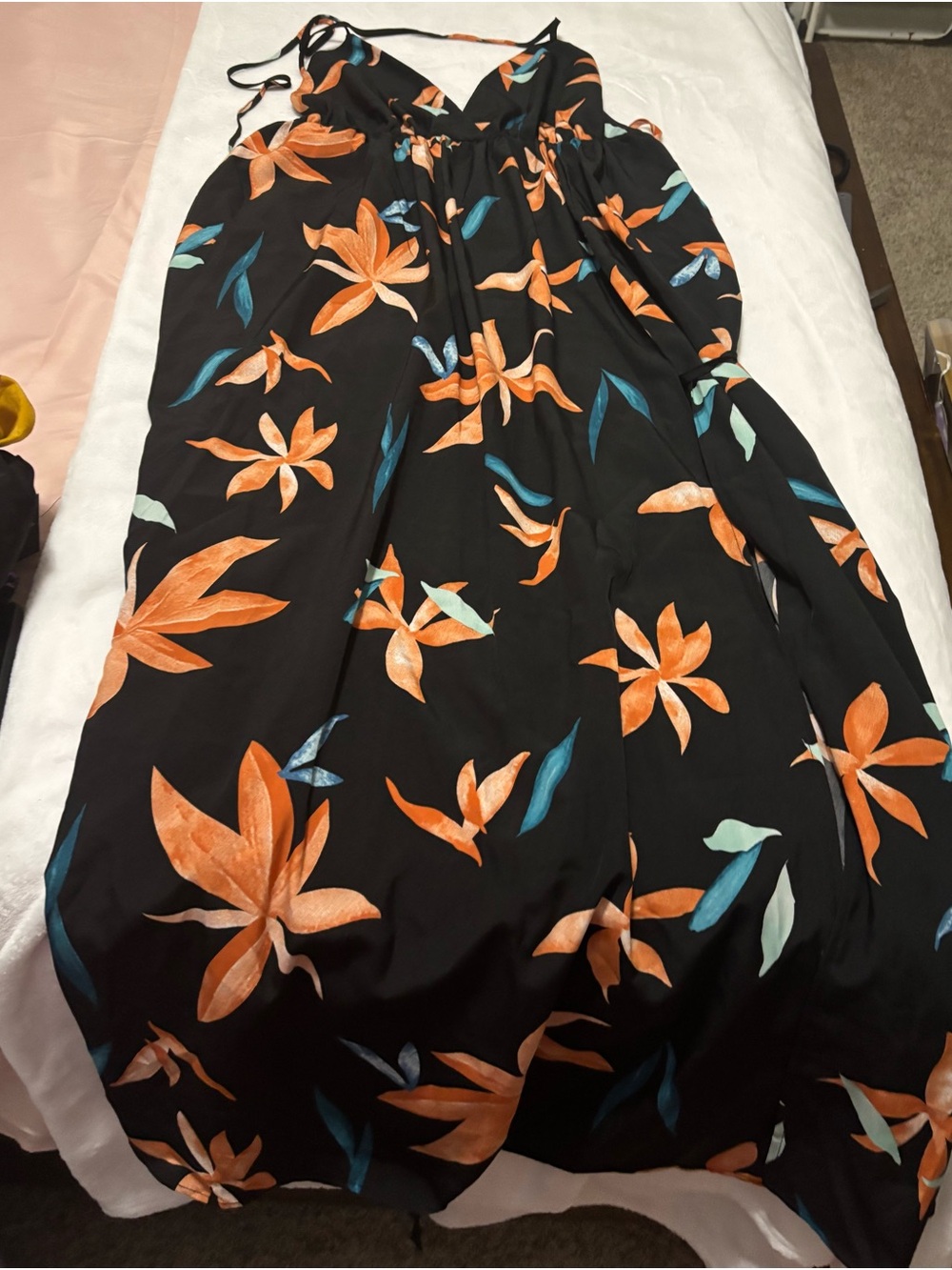 Women’s Black Floral Dress with Orange & Teal Print
